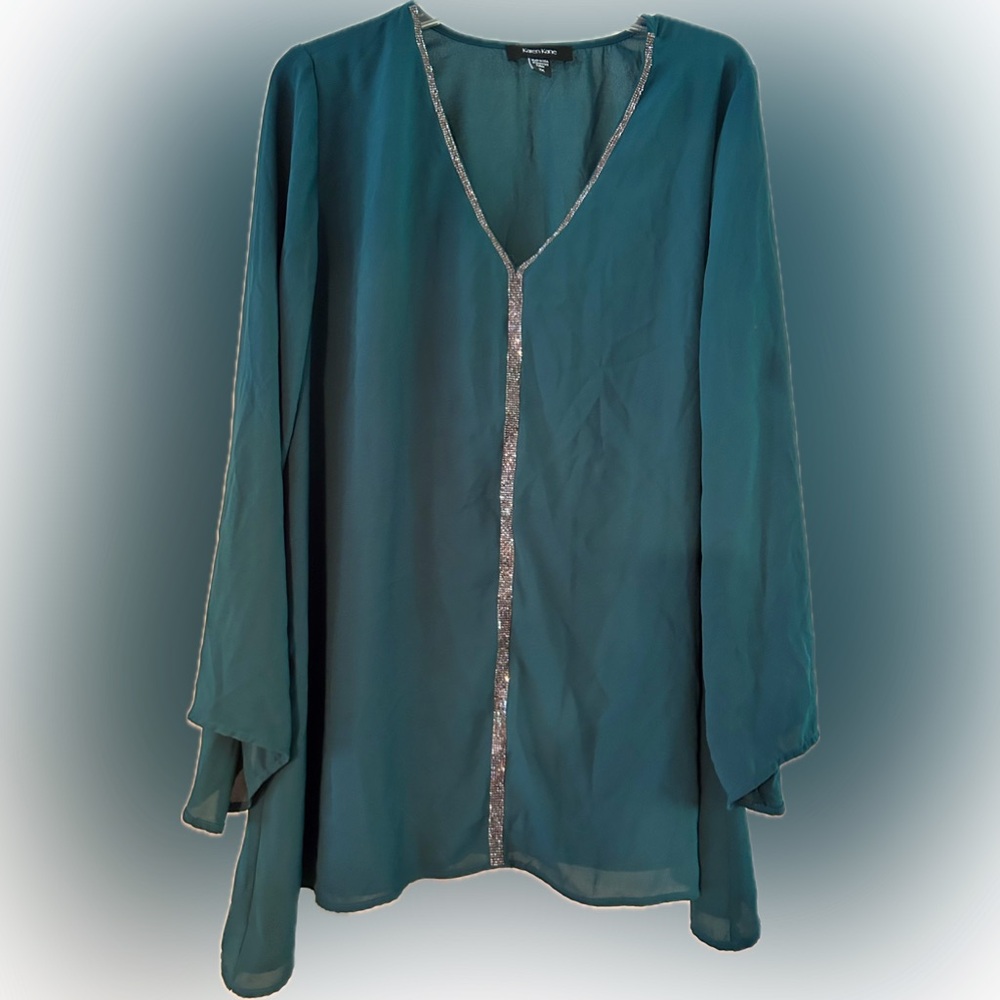 Karen Kane Teal Blouse with Silver Trim
